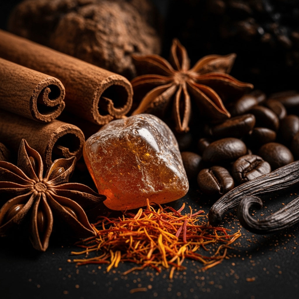 Fragrance materials arranged as a still life